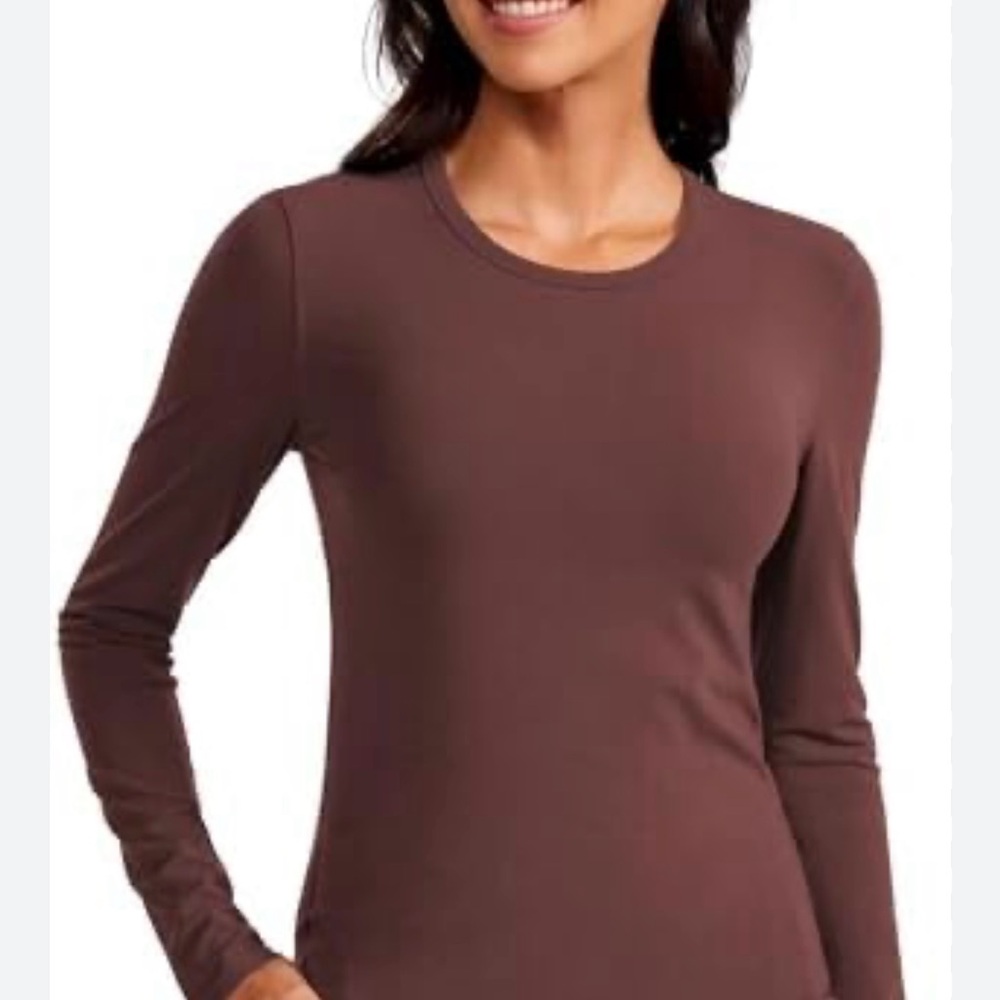 French Twist Chocolate Brown Stretchy Support Fitted Long Sleeve T-Shirt
